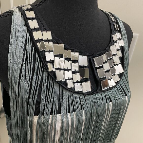 Vintage Bebe Silk Fringe‎ Mirror Yoke Tank Top Flapper Festival 90s NWT Medium - Picture 6 of 9
